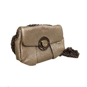 Henri Bendel silver metallic embossed leather pleated chain strap medallion bag